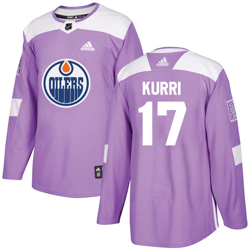 Adidas Oilers #17 Jari Kurri Purple Authentic Fights Cancer Stitched NHL Jersey - Click Image to Close